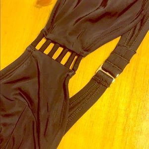 Black, strapless swim top